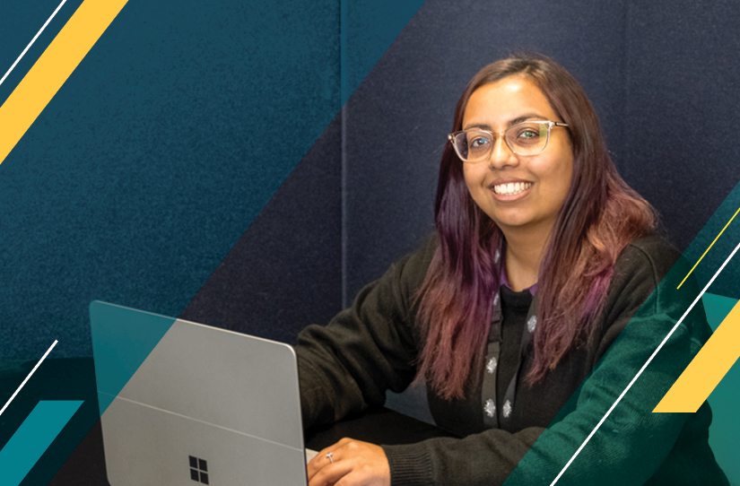 Rima Chakrabarty, Senior Science Officer at Sport Integrity Australia uses a laptop