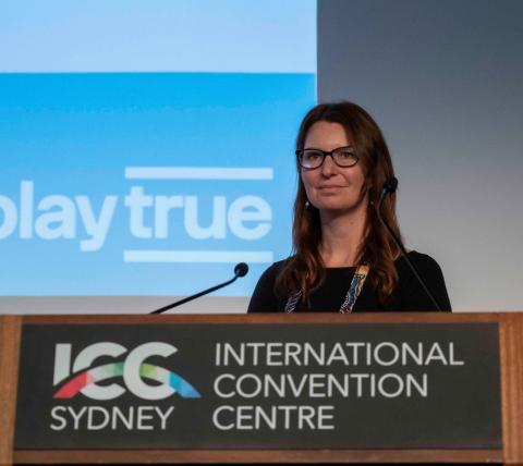 Sport Integrity Australia Director of Education Alexis Cooper speaking at the ICC Sydney