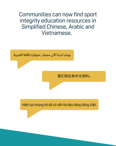 Sport Integrity Australia translated resources for communities in Arabic, Simplified Chinese and Vietnamese